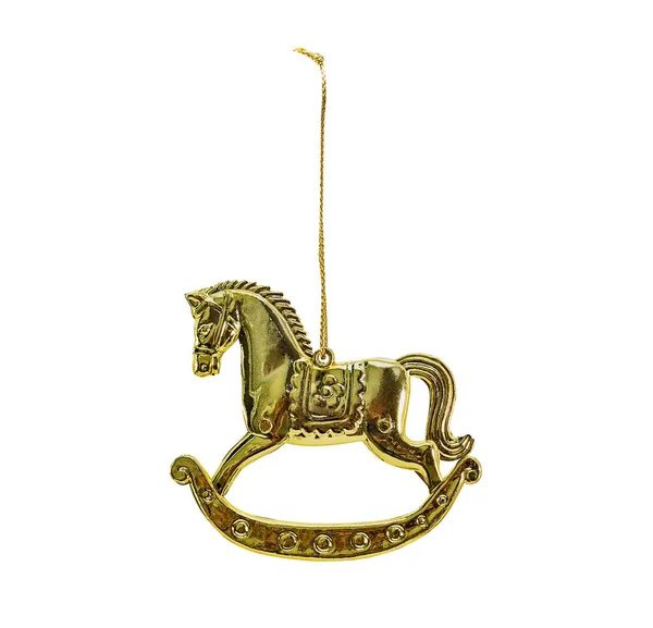 Golden Natale Appeso Cavallo Isolato Sul Bianco — Foto Stock