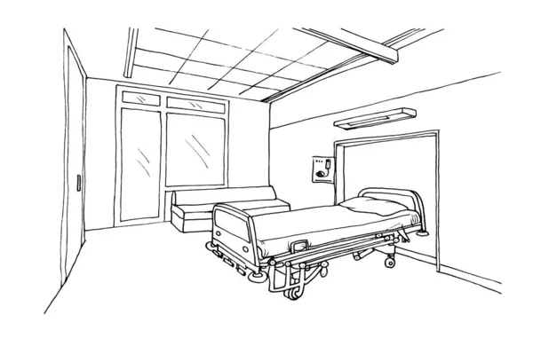 グラフィックスケッチ病院病棟 診療室のインテリア 患者のいない空き部屋 — ストック写真
