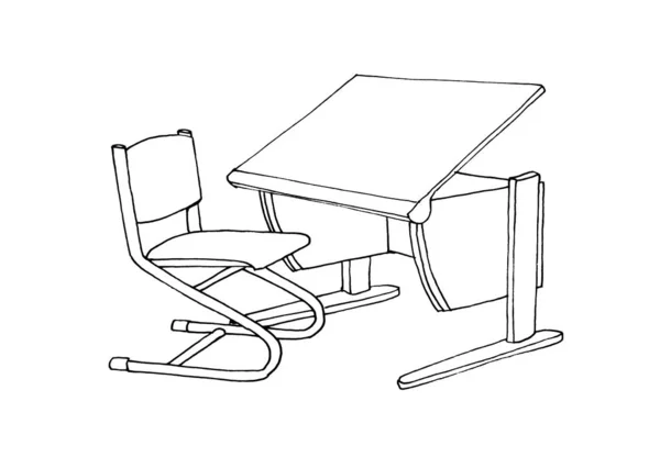 Mesa Cadeira Escola Esboço Gráfico Forro — Fotografia de Stock