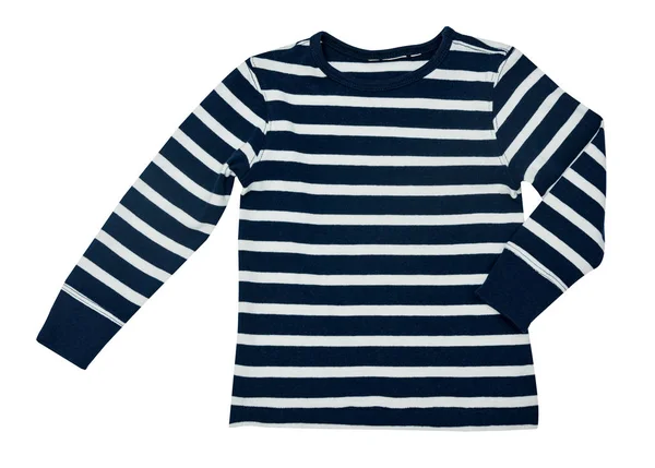 子供服 白い背景に隔離された子供の赤ちゃんの縞模様の青い長袖セーター — ストック写真