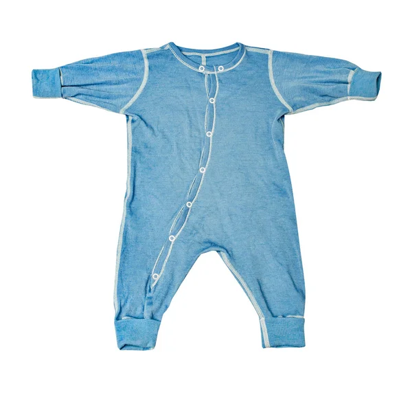 Kinderkleding Baby Blauwe Wollen Bodysuit Kleding Romper Slaper Geïsoleerd Witte — Stockfoto