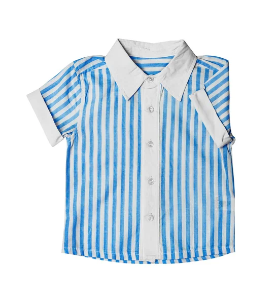 Children Wear Kid Baby Blue Striped Cotton Shirt Cuffs Collar — Stock Photo, Image