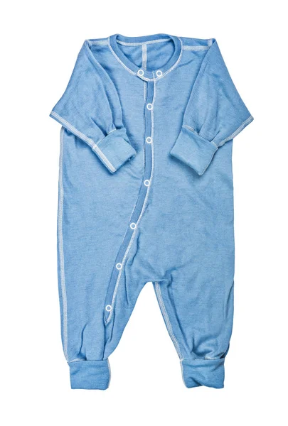 Kinderkleding Baby Blauwe Wollen Bodysuit Kleding Romper Slaper Geïsoleerd Witte — Stockfoto