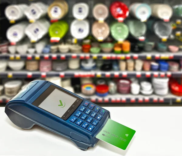 Payment Purchases Card Payment Terminal Store Tablewares — Stock Photo, Image