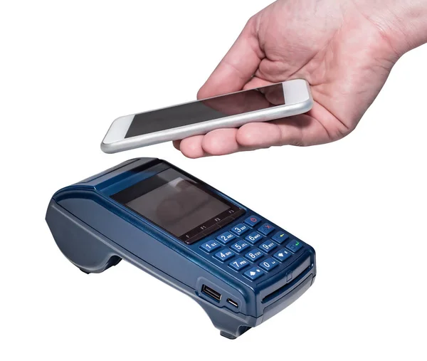 Electronic Payment Terminal Payment Transaction Smartphone Isolated White — Stock Photo, Image