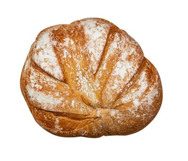 Buğday unundan bir çörek, beyaz ekmek. Beyazda izole edilmiş.