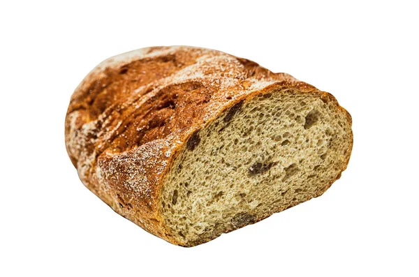 Pão Trigo Centeio Saudável Com Coentro Passas Isolado Sobre Branco — Fotografia de Stock