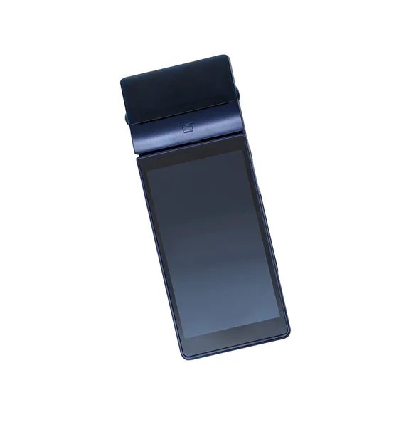 電子決済端末 青いプラスチックのケースを作った 白で隔離 — ストック写真