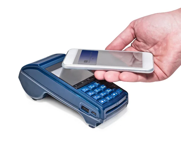 Electronic Payment Terminal Payment Transaction Smartphone Isolated White — Stock Photo, Image