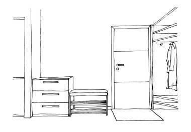 Evdeki çizim salonu. Giriş kapısı.