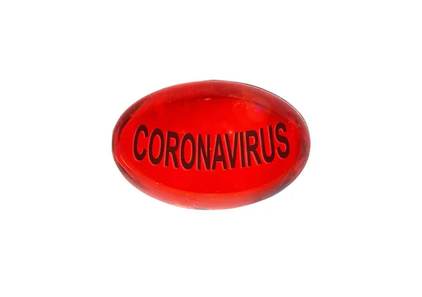 Inscription Coronavirus Pill Virus Isolated White — Stock Photo, Image