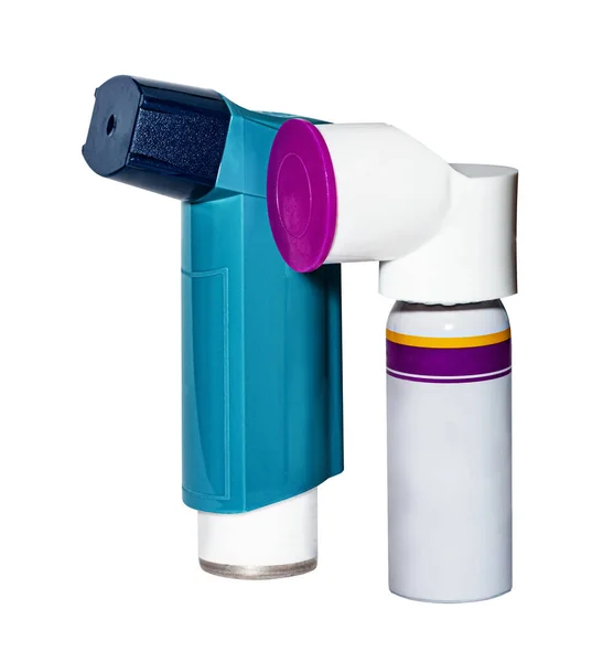 Dwa Różne Inhalatory Urządzenia Medyczne Astmatyki Odizolowane Biało — Zdjęcie stockowe