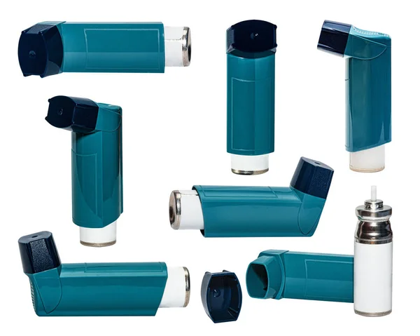 Set Different Angles Inhaler Asthmatic Disassembled Medical Device Isolated White — Stock Photo, Image