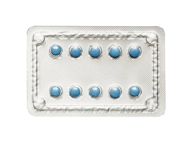 Mavi Haplar Tabletler Bir Beyazda Izole Edilmiş — Stok fotoğraf