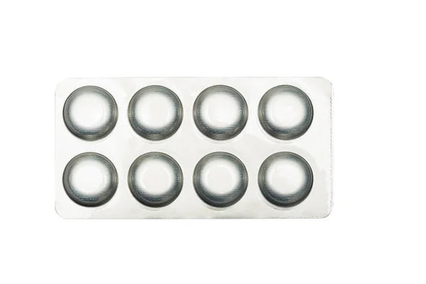 Imballaggio Pillole Rotonde Compresse Isolato Bianco — Foto Stock