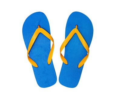 Beach blue flip flops shoes, top view isolated on white. clipart