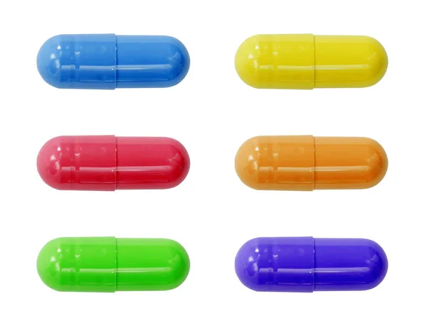 Uppsättning Röda Blå Gröna Och Gula Tabletter Som Isolerats Vit — Stockfoto