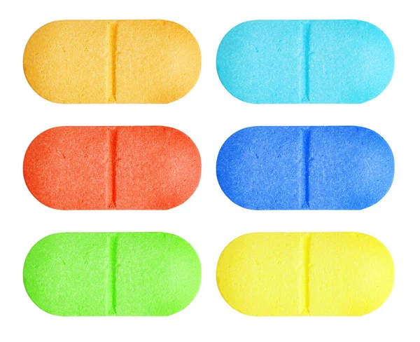 Uppsättning Röda Blå Gröna Och Gula Tabletter Som Isolerats Vit — Stockfoto