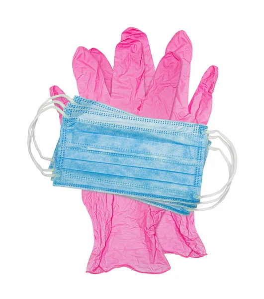 Respiratory Surgical Face Mask Medical Gloves Isolated White Background Pandemic — kuvapankkivalokuva