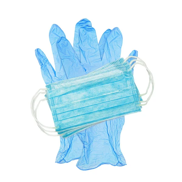 Respiratory Surgical Face Mask Medical Gloves Isolated White Background Pandemic — kuvapankkivalokuva