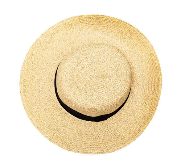 Ψάθινο Καπέλο Πάνω Όψη Απομονωμένο Λευκό — Φωτογραφία Αρχείου