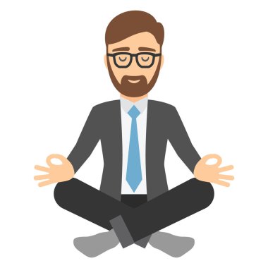 Takım elbiseli iş adamı meditasyon yapıyor..