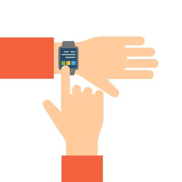 指タッチ スクリーンのスマートな腕時計. — ストックベクタ