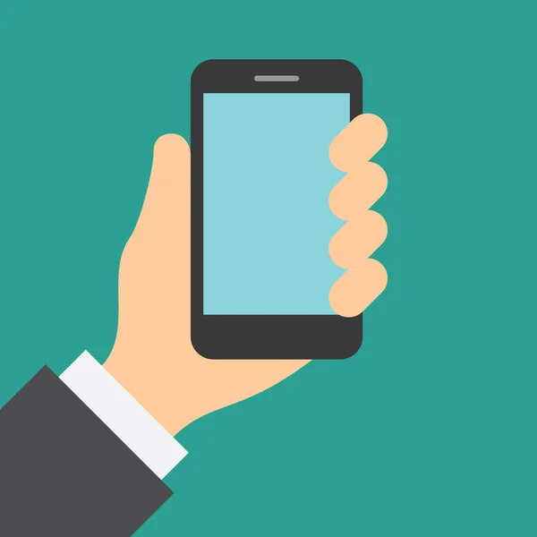 Hand met mobiele telefoon met touchscreen. — Stockvector