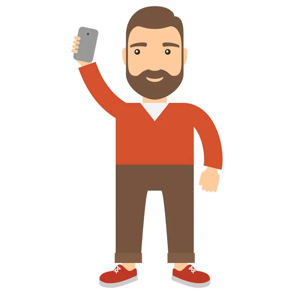 スマート フォンを持つ男は、selfie. — ストックベクタ