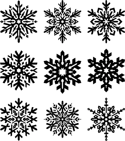Set of 6 stylish black snowflakes — ストックベクタ