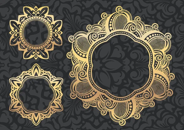 Комплект из трех винтажных золотых оправ — стоковый вектор
