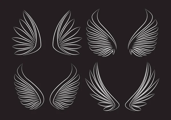 Ensemble d'ailes sur fond noir — Image vectorielle