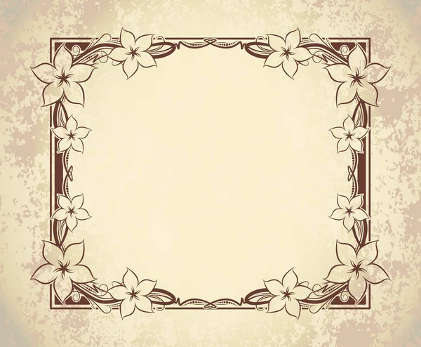 Old frame on aged paper with flowers — Stock Vector