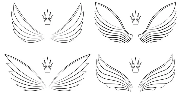 Conjunto de pares de alas con coronas — Archivo Imágenes Vectoriales