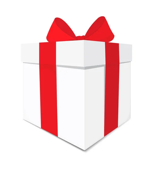 กล่องของขวัญสีขาวพร้อมโบว์สีแดง — ภาพเวกเตอร์สต็อก