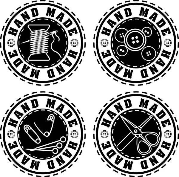 Ensemble de quatre timbres en caoutchouc noir style solide Étiquettes faites à la main — Image vectorielle
