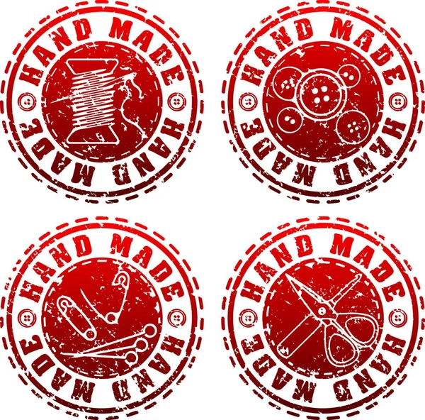 Set of four rubber stamp grunge style Hand made labels — Stock Vector