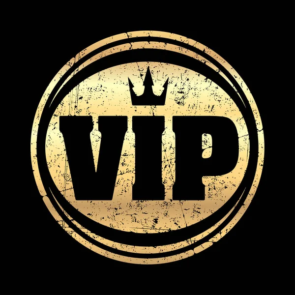 Icono Sello Goma Estilo Grunge Vip Redondo Dorado Con Corona — Archivo Imágenes Vectoriales