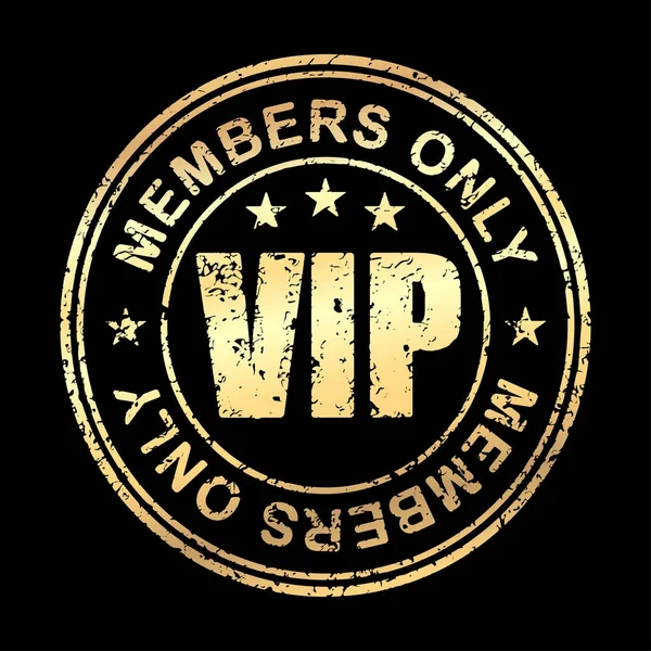 Altın yuvarlak VIP grunge tarzı lastik damgası simgesi taç siyah bir arka plan ile. Vektör çizim