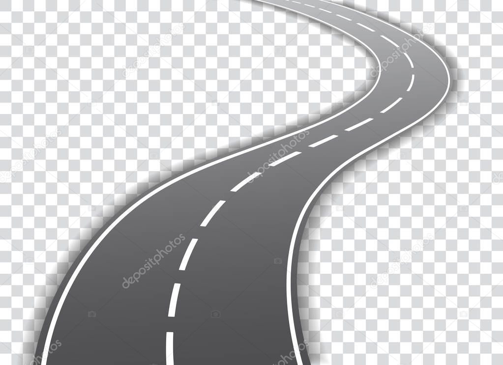 Vector winding road isolated on transparent background. Vector EPS 10. Vector illustration