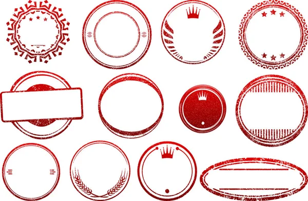 Big Set Red Templates Rubber Stamps — Stock Vector