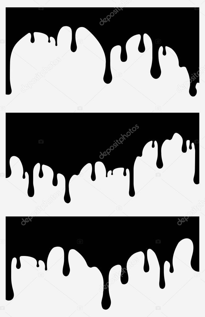 Set of 3 black paint drips. Vector illustration for your design.