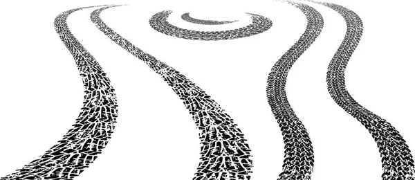 Illustration Vectorielle Ensemble Trois Sentiers Traces Pneu Style Grunge Sur — Image vectorielle