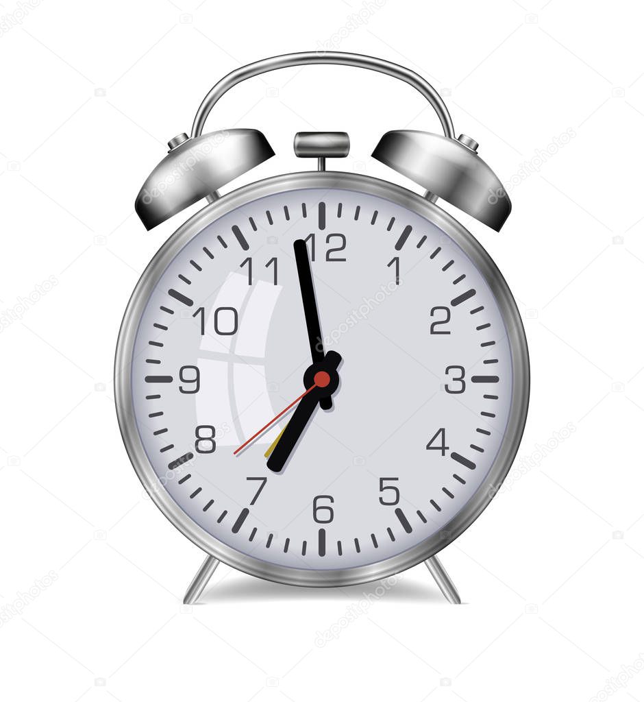 vector illustration design of Realistic vector glossy metal alarm clock on white background