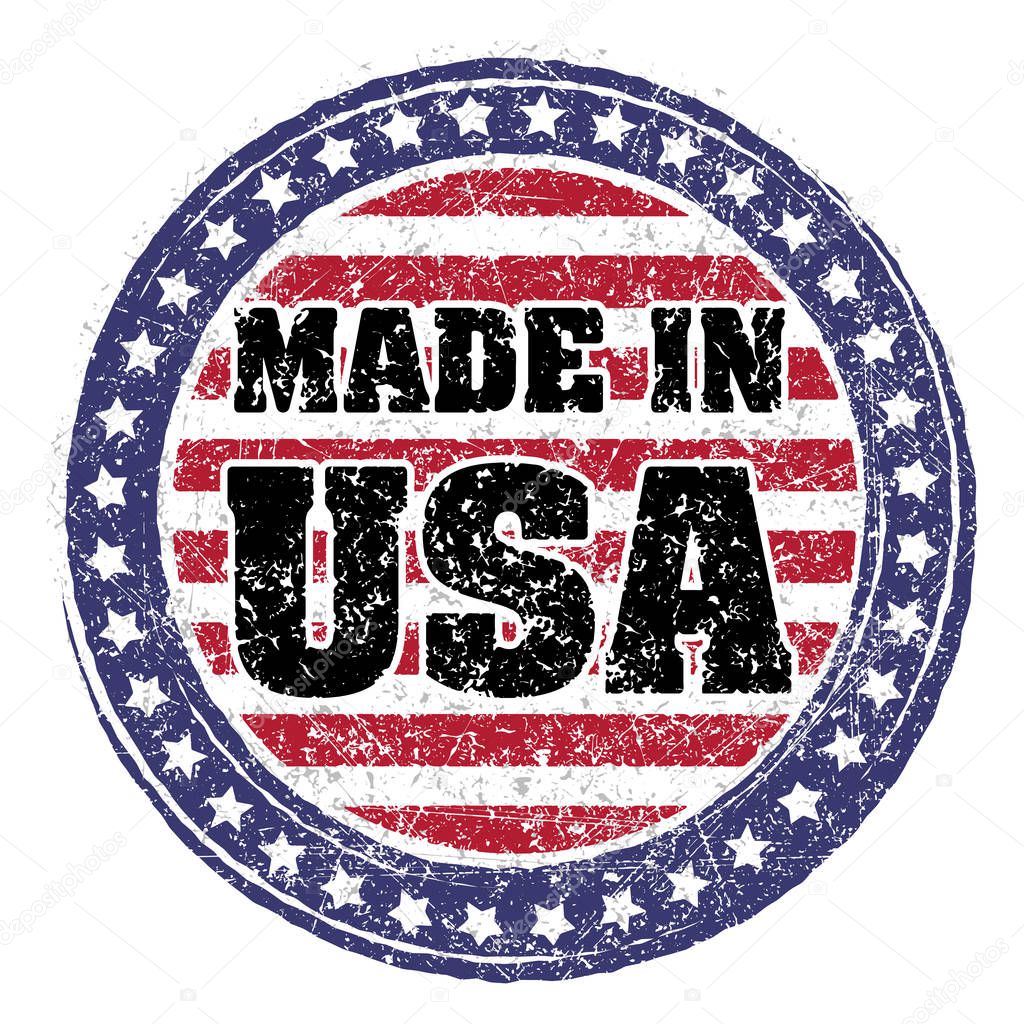 vector illustration design of Made in USA red and blue rubber stamp