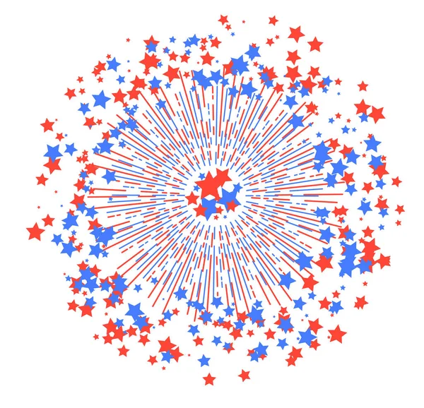 Fogos de artifício com estrelas nas cores vermelho e azul — Vetor de Stock