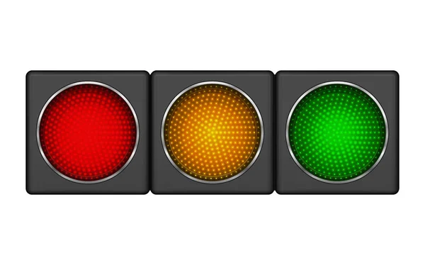 Semáforo Led Horizontal Moderno Con Luces Rojas Amarillas Verdes Encendidas — Vector de stock