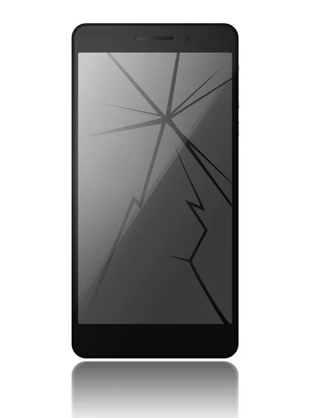 Smartphone Cassé Avec Écran Tactile Fissuré Téléphone Portable Avec Réflexion — Image vectorielle