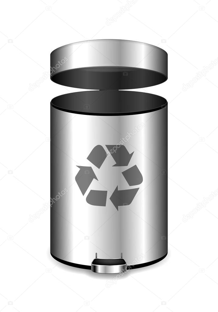 Metal office garbage bin. Realistic vector illustration for design.