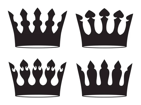 Set Cuatro Coronas Negras Para Diseño Heráldico Sobre Fondo Blanco — Vector de stock
